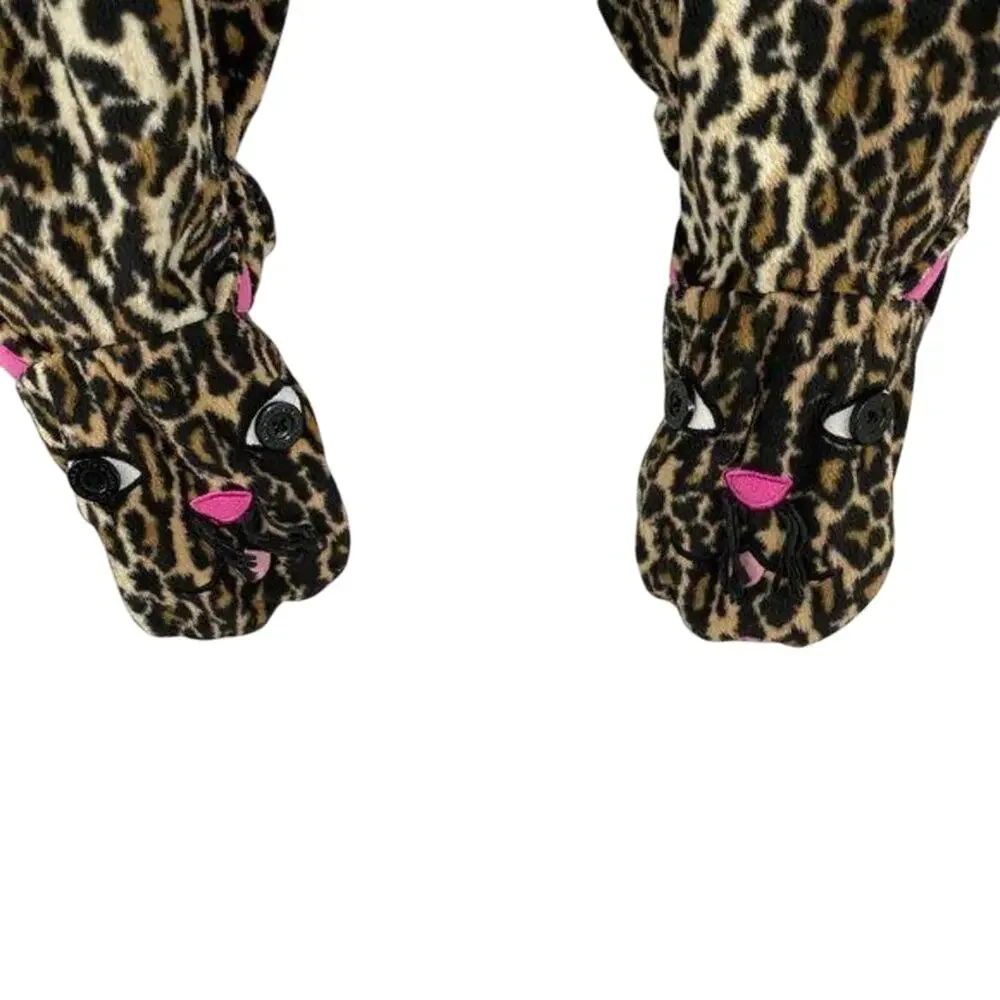 Nick & Nora Leopard One Piece Sleepwear Footed Pajamas Womens Medium